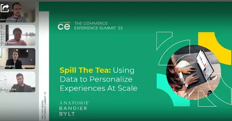 Graphic for Spill the Tea discussion at the Commerce Experience Summit 2023